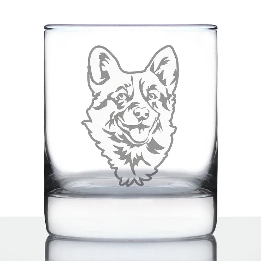 Etched Rocks Glass | 10.25 oz Whiskey Glass | Dishwasher Safe | Corgi Face