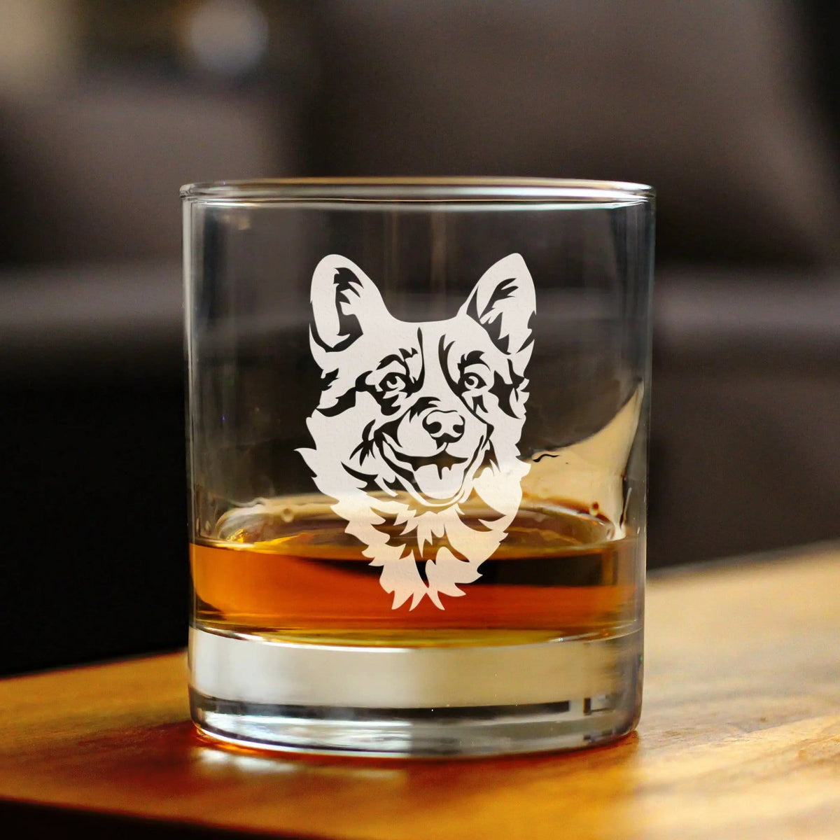Etched Rocks Glass | 10.25 oz Whiskey Glass | Dishwasher Safe | Corgi Face