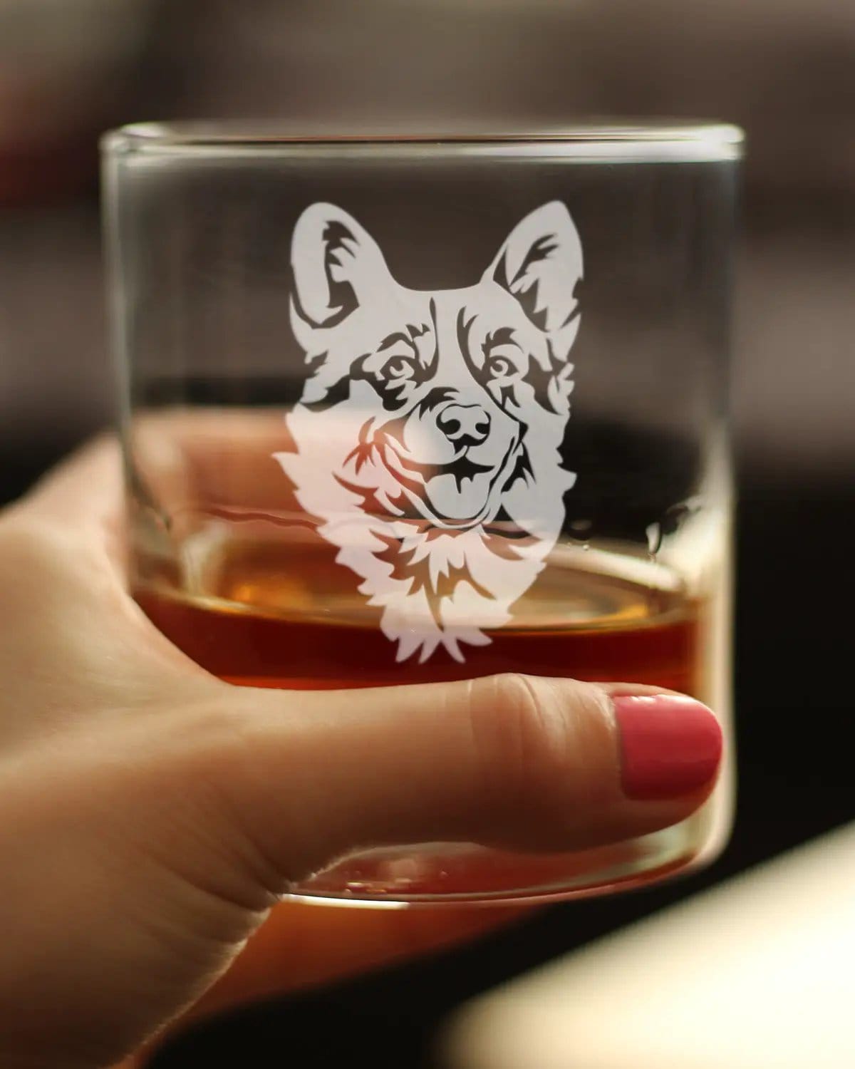 Etched Rocks Glass | 10.25 oz Whiskey Glass | Dishwasher Safe | Corgi Face
