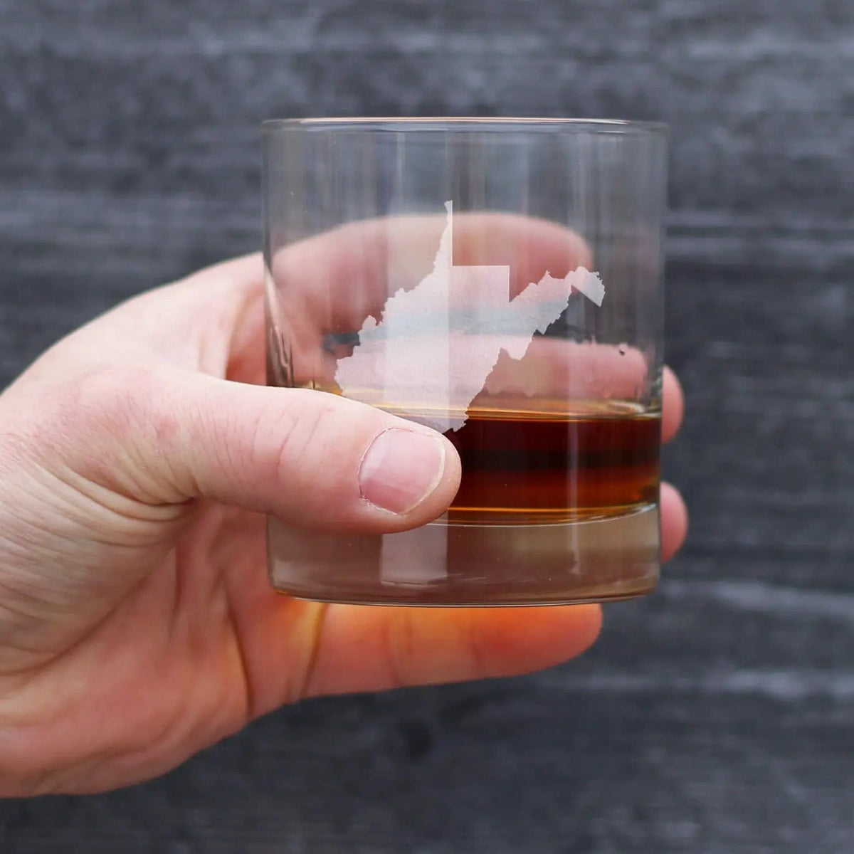 Etched Rocks Glass | 10.25 oz Whiskey Glass | Dishwasher Safe | West Virginia State Outline
