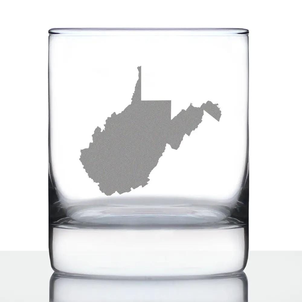 Etched Rocks Glass | 10.25 oz Whiskey Glass | Dishwasher Safe | West Virginia State Outline