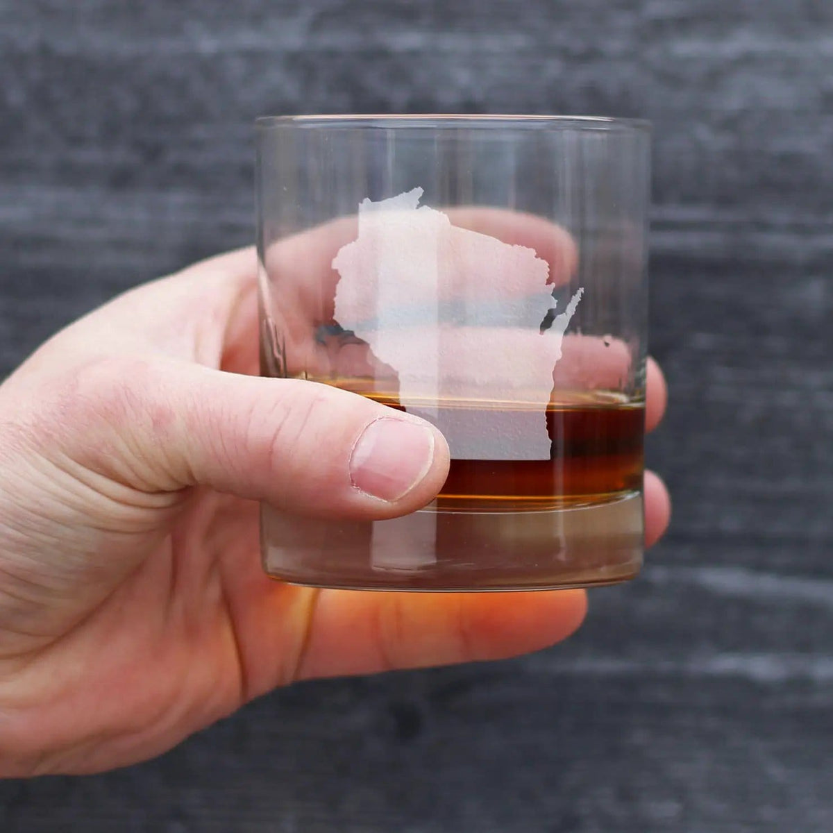 Etched Rocks Glass | 10.25 oz Whiskey Glass | Dishwasher Safe | Wisconsin State Outline