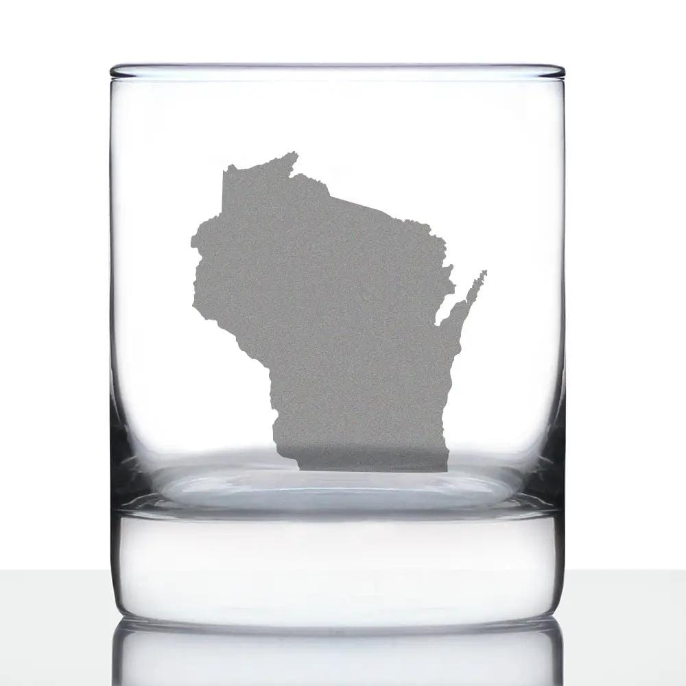 Etched Rocks Glass | 10.25 oz Whiskey Glass | Dishwasher Safe | Wisconsin State Outline