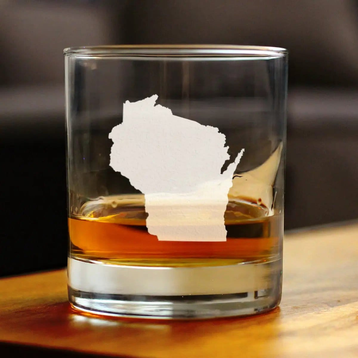 Etched Rocks Glass | 10.25 oz Whiskey Glass | Dishwasher Safe | Wisconsin State Outline
