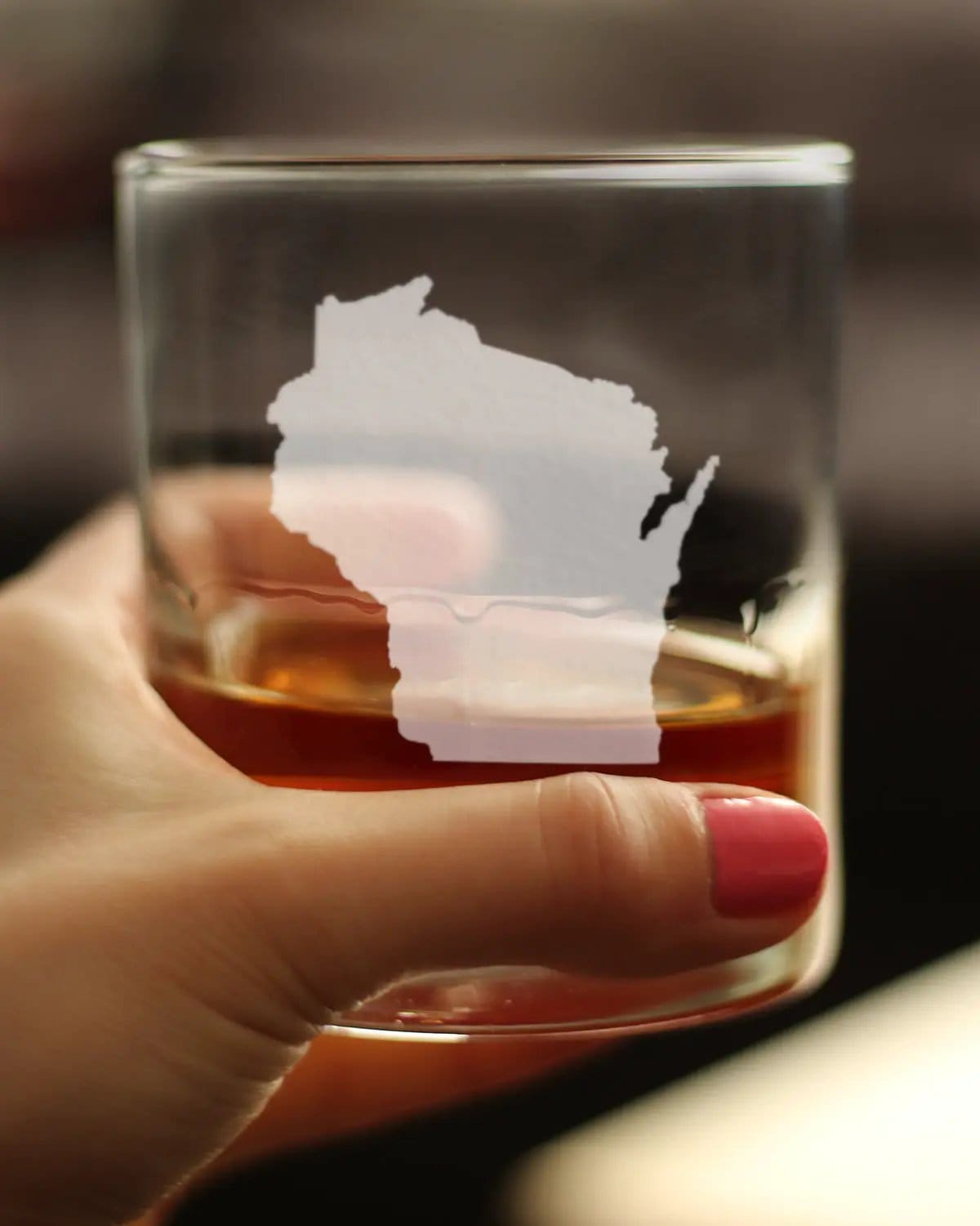 Etched Rocks Glass | 10.25 oz Whiskey Glass | Dishwasher Safe | Wisconsin State Outline