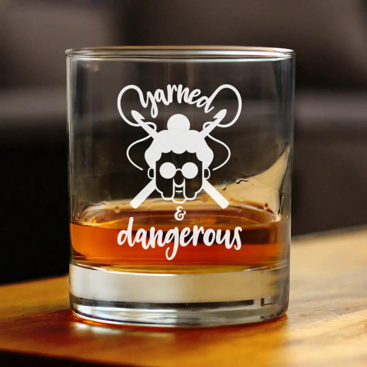 Etched Rocks Glass | 10 oz Whiskey Glass | Dishwasher Safe | Yarned & Dangerous