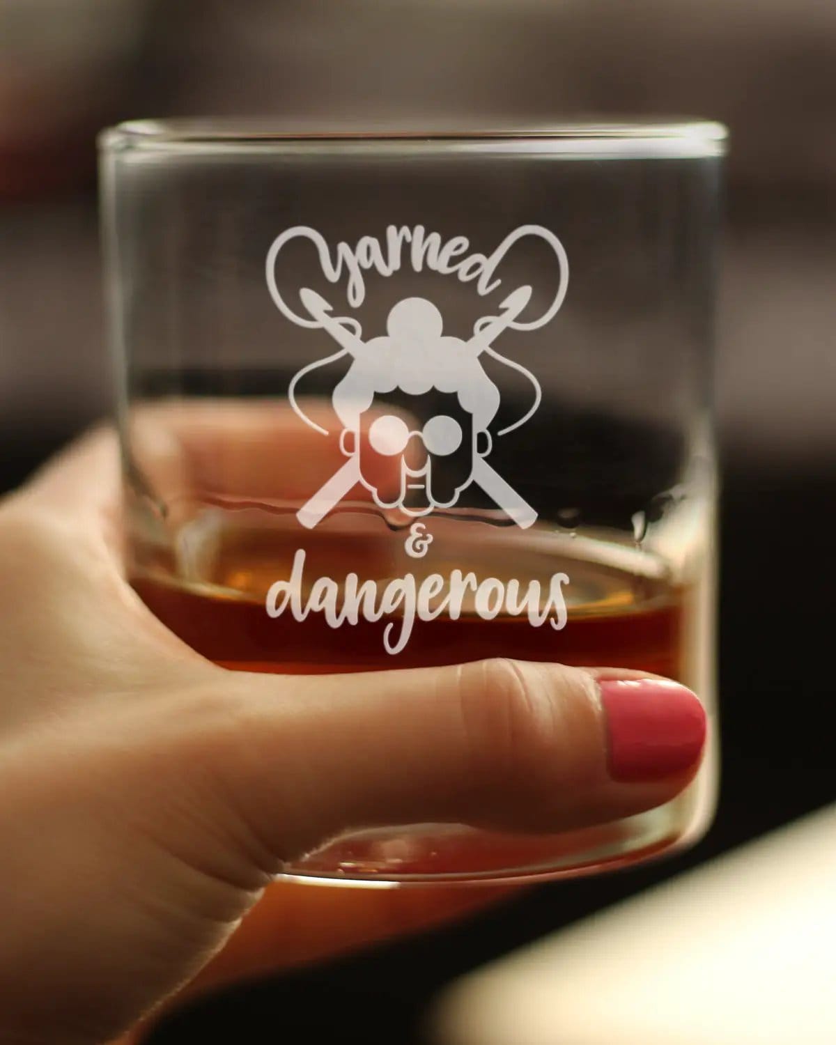 Etched Rocks Glass | 10 oz Whiskey Glass | Dishwasher Safe | Yarned & Dangerous