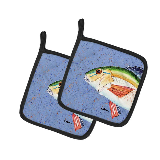 Pot Holder Set of 2 | Heat Resistant Quilted Hot Pads | 7.5 x 7.5 Inch | Rainbow Trout on Blue
