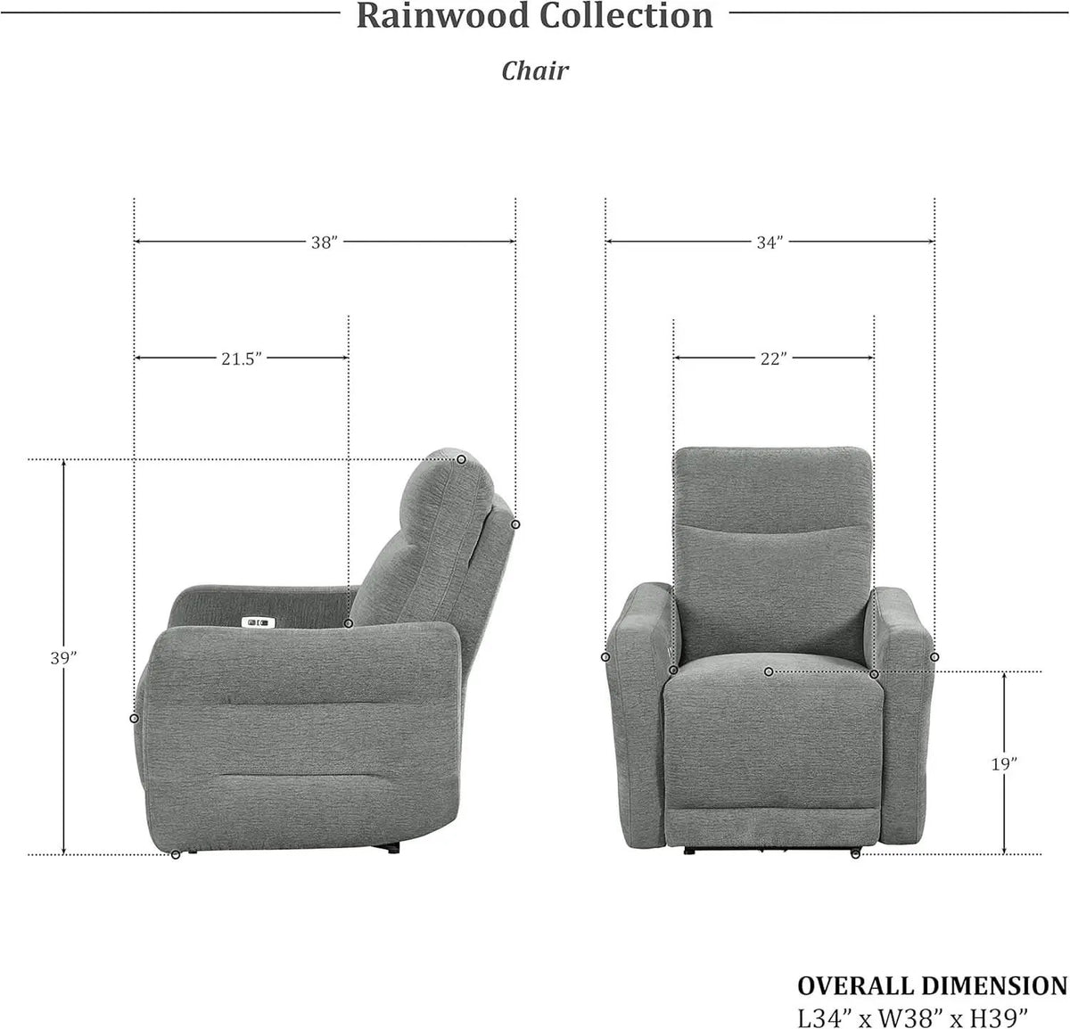 Rainwood Wallhugger Power Reclining 3 Piece Dove Gray from PriceLows™