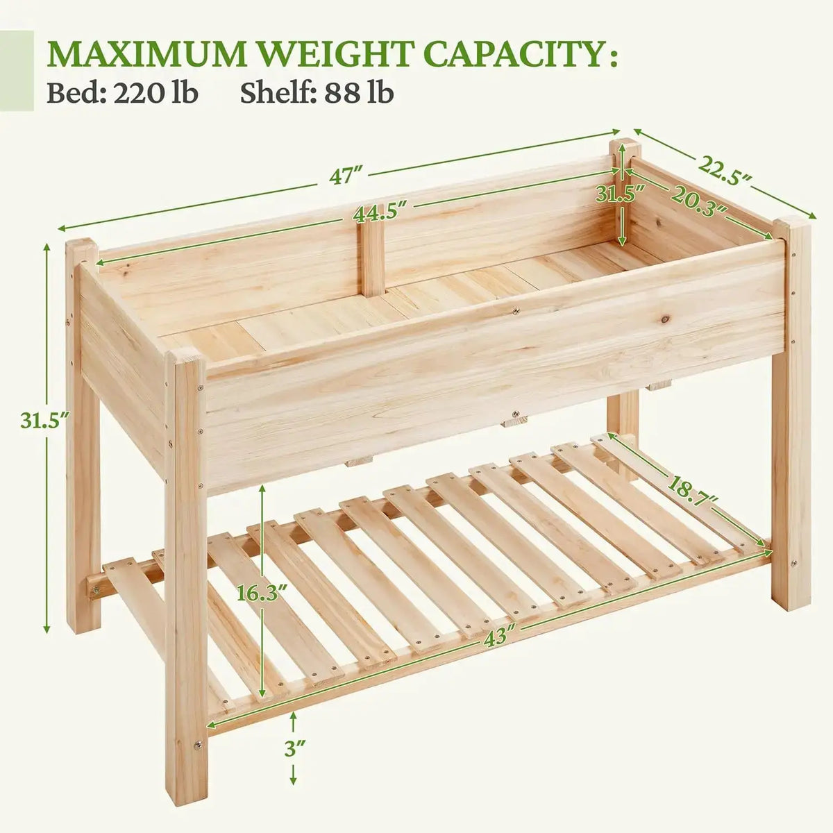 Wooden Raised Garden Bed with Legs & Shelf - 47x23x32in Elevated Planter Box for Vegetables, Flowers, Herbs, Patio, Backyard from PriceLows™