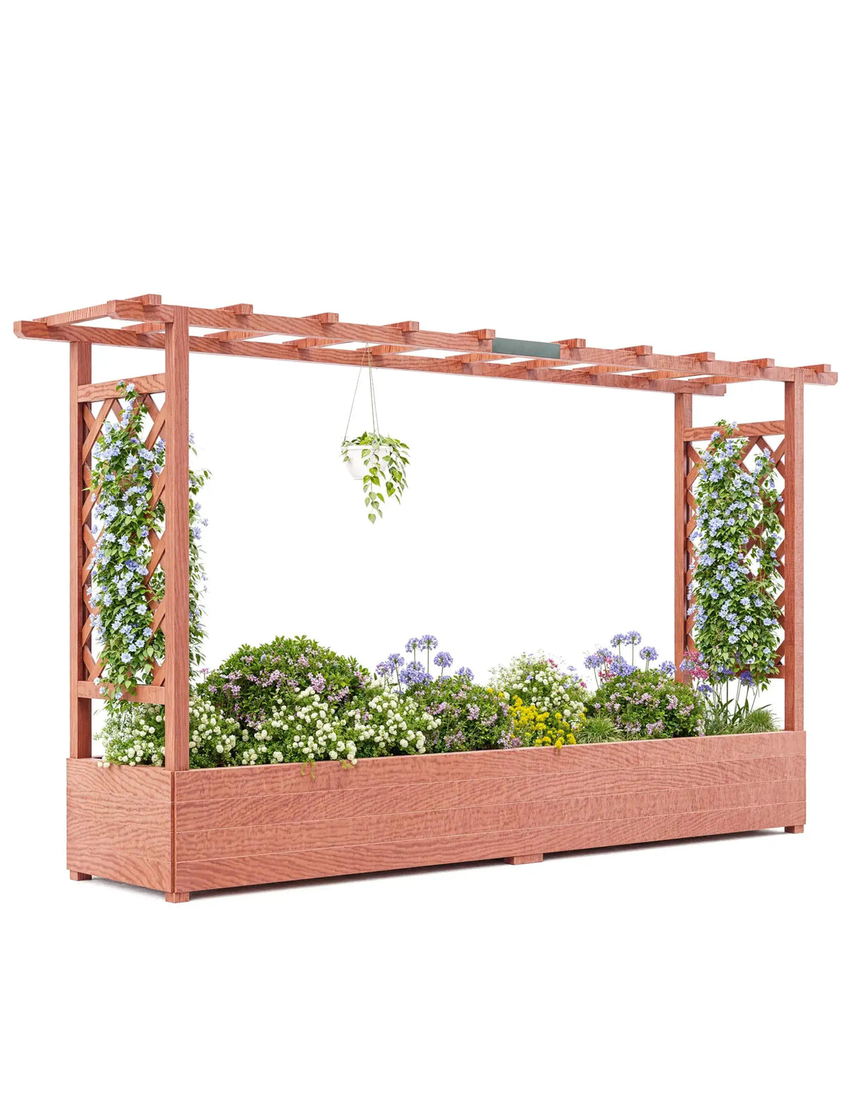 Elevated Wooden Raised Garden Bed with Trellis/Canopy/Drainage Hole Freestanding Planter Box for Climbing Plants Vines Blossoms from PriceLows™