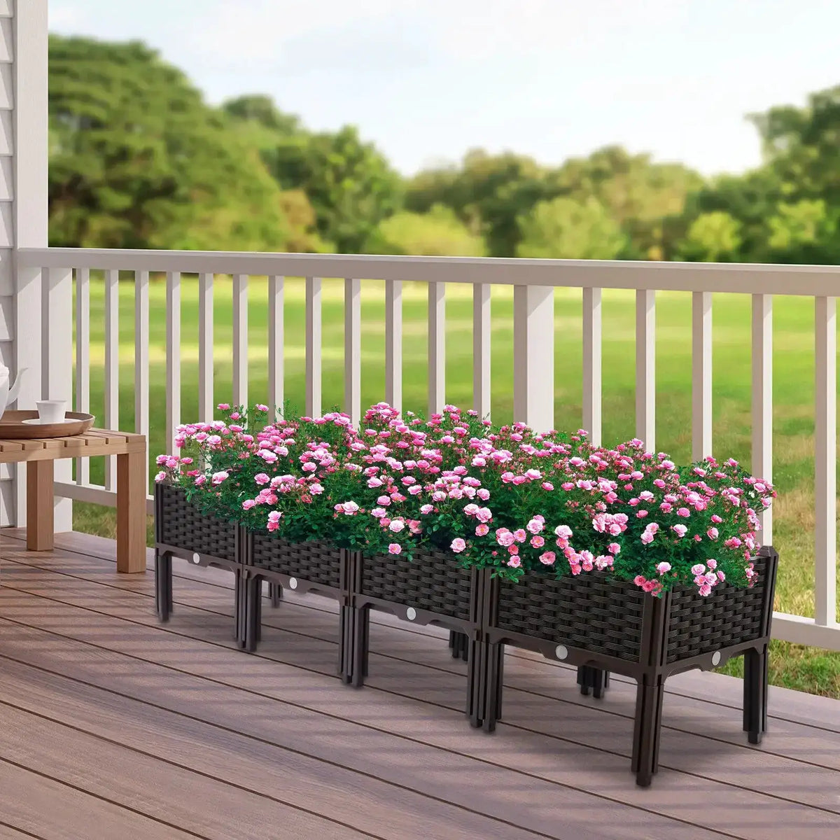 4-Piece Set Elevated Garden Boxes,Raised Planting Beds for Flowers/Herbs,Durable PP Rectangular Planters for Patio/Balcony/Yard from PriceLows™