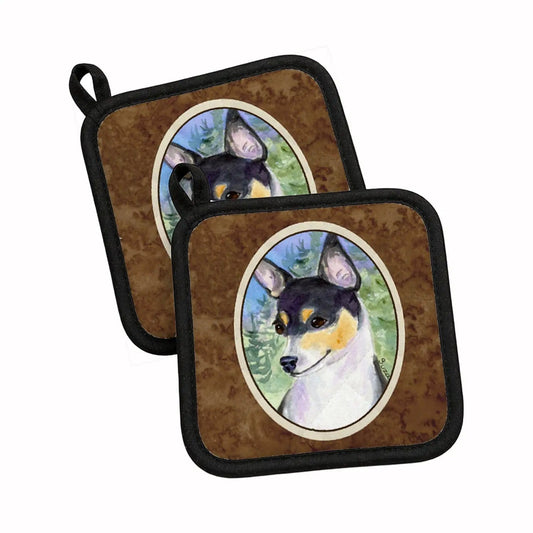 Pot Holder Set of 2 | Heat Resistant Quilted Hot Pads | 7.5 x 7.5 Inch | Rat Terrier