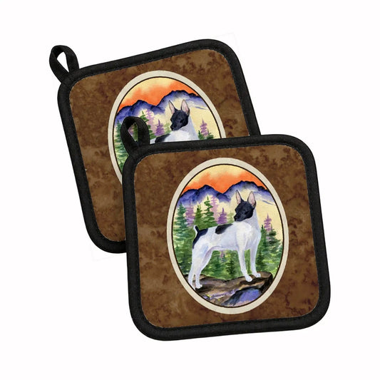 Pot Holder Set of 2 | Heat Resistant Quilted Hot Pads | 7.5 x 7.5 Inch | Rat Terrier (Style 2)