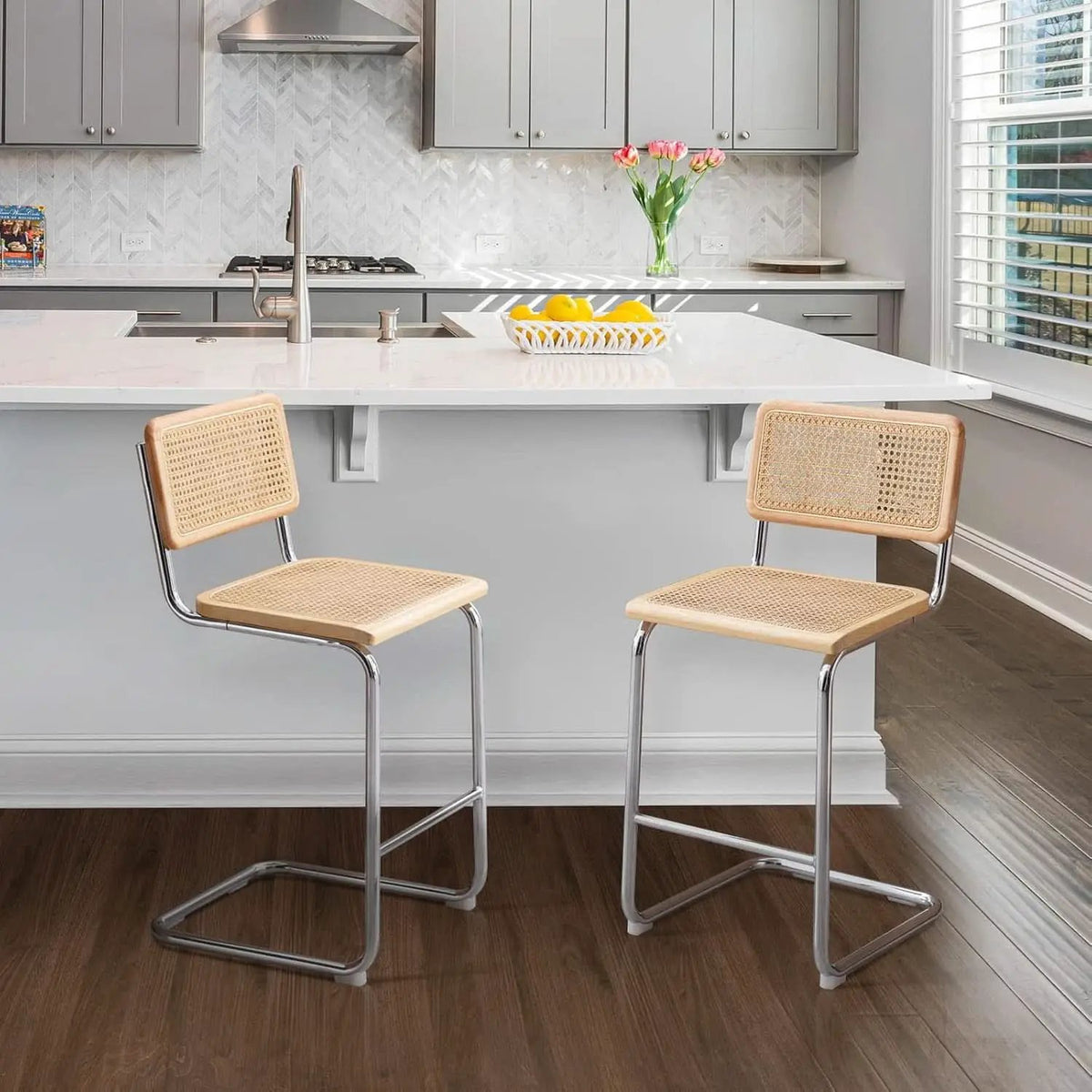 Rattan Bar Stools Set Of 4 24 Inch Yellow For Home from PriceLows™