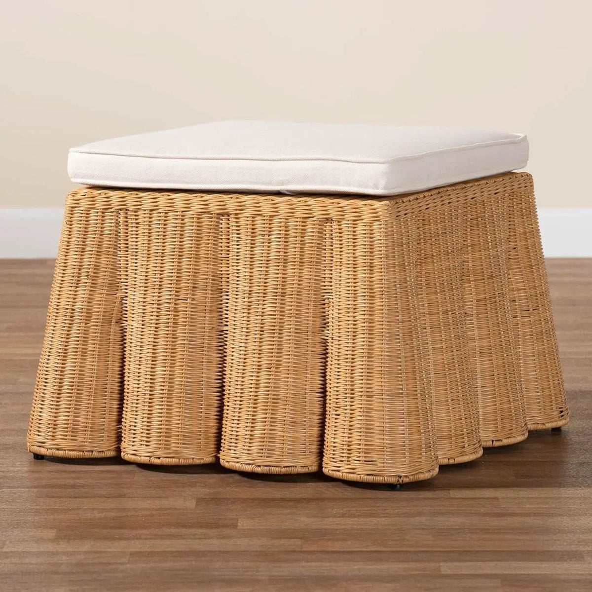 Honey Bohemian Scallop Rattan Ottoman Plush Cushion from PriceLows™
