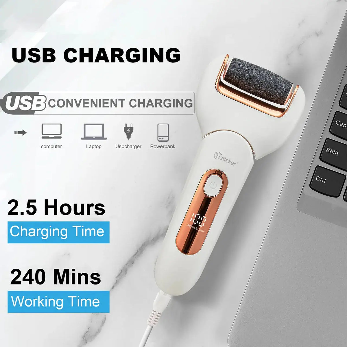 Hatteker Electric Foot File USB Rechargeable Callus Remover Pedicure Device Foot Care Tool for Heel Hard Skin Removal Waterproof from PriceLows™