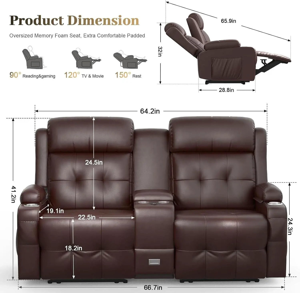Reclining Massage Loveseat With USB Ports And Wall Hugger from PriceLows™