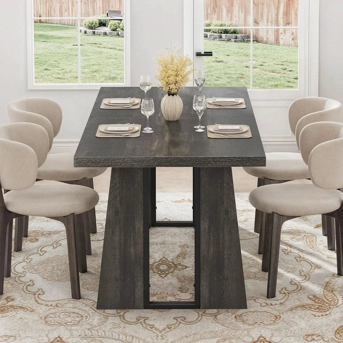 Rectangular Dining Table 70 Inch Rustic Grey For Six To Eight from PriceLows™