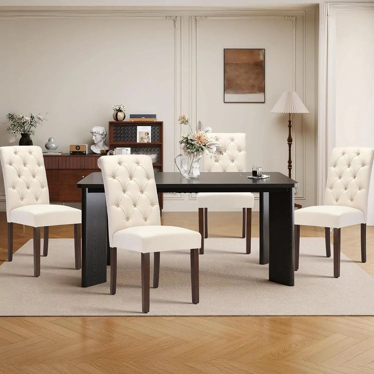 Rectangular Dining Table Set For Six Black Beige Two Tone from PriceLows™