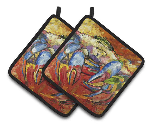 Pot Holder Set of 2 | Heat Resistant Quilted Hot Pads | 7.5 x 7.5 Inch | Red Crab