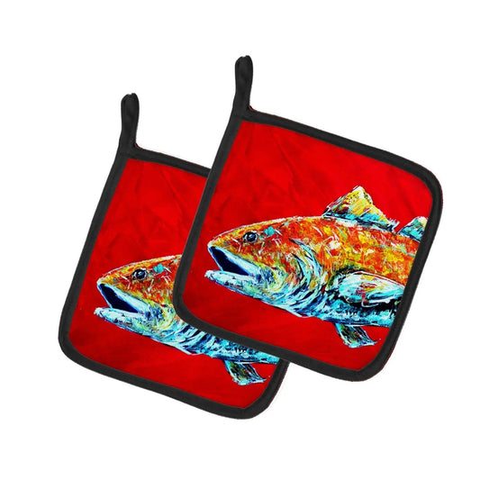Pot Holder Set of 2 | Heat Resistant Quilted Hot Pads | 7.5 x 7.5 Inch | Red Fish Alphonzo Head