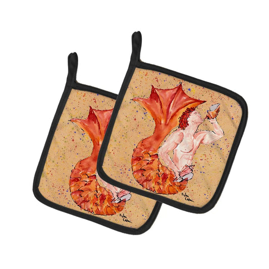 Pot Holder Set of 2 | Heat Resistant Quilted Hot Pads | 7.5 x 7.5 Inch | Red Headed Ginger Merman