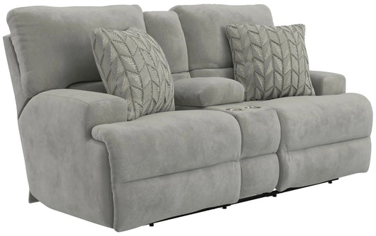 Renaldo Power Console Loveseat With Zero Gravity Recline | 86 x 43 x 43 in | Polyester & Fabric | Stone