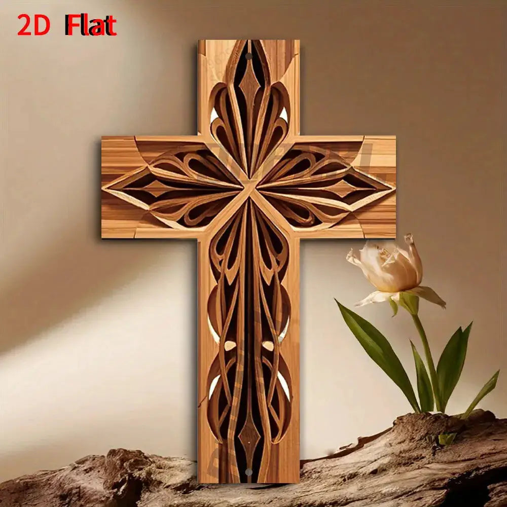 Retro Metal Cross Wall Plaque | Indoor Outdoor 2D Art | PriceLows™