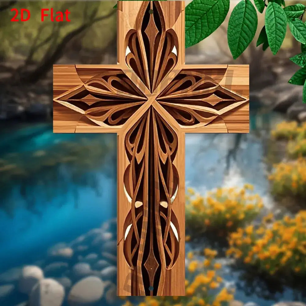 Retro Metal Cross Wall Plaque | Indoor Outdoor 2D Art | PriceLows™