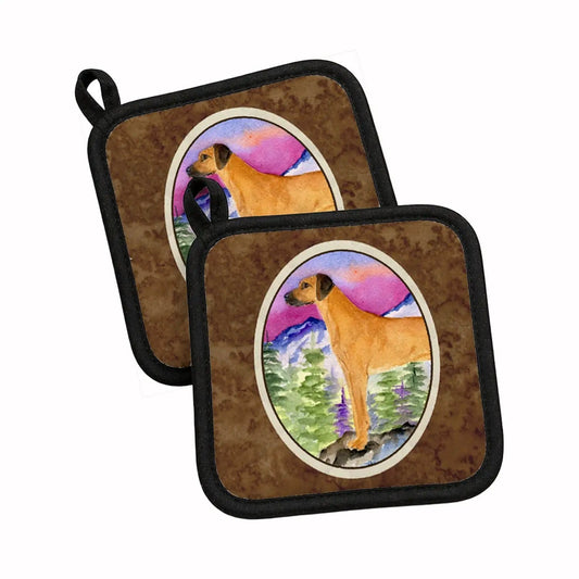 Pot Holder Set of 2 | Heat Resistant Quilted Hot Pads | 7.5 x 7.5 Inch | Rhodesian Ridgeback (Style 3)