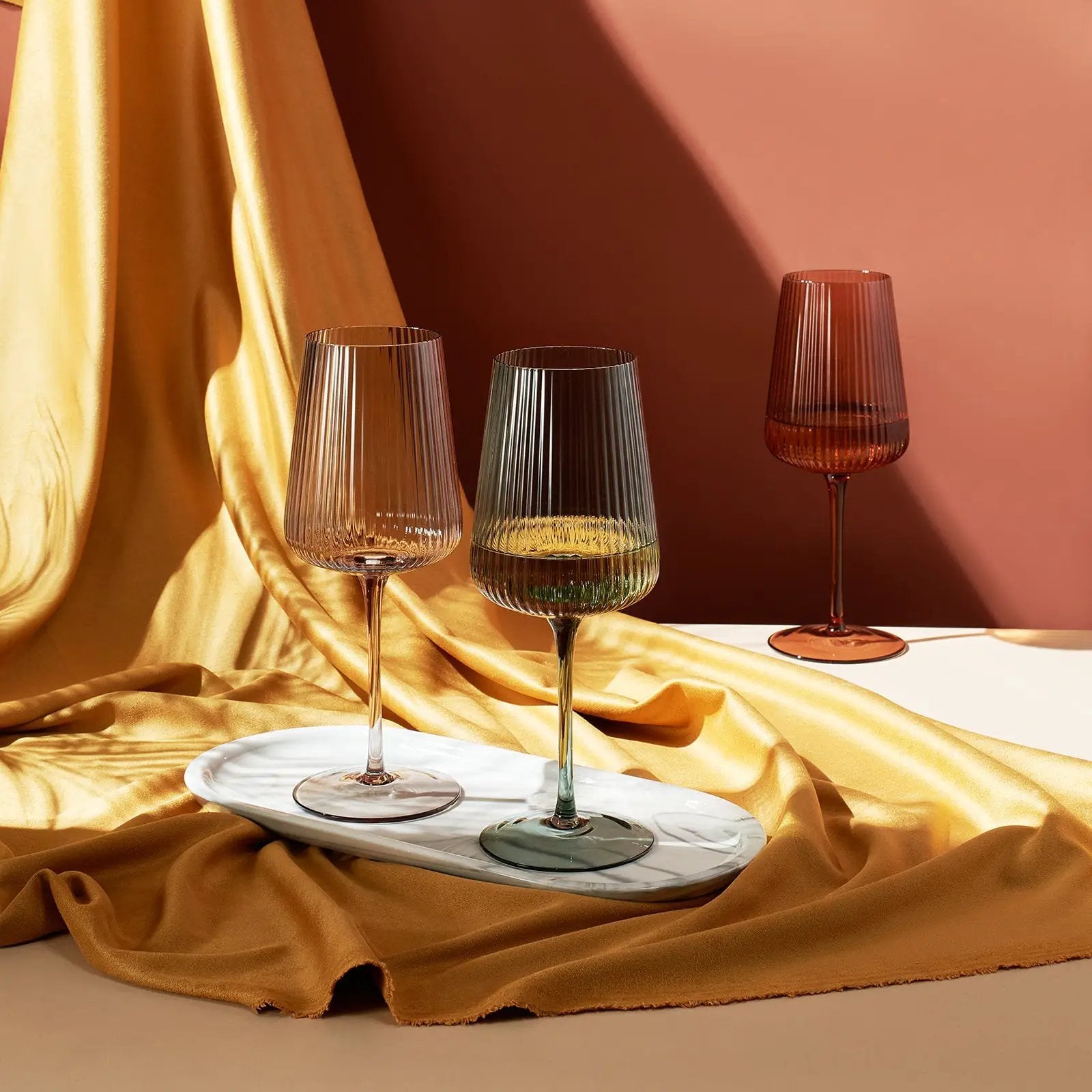 Tonal Ribbed Stemmed Wine Glassware, Set of 6 from PriceLows™