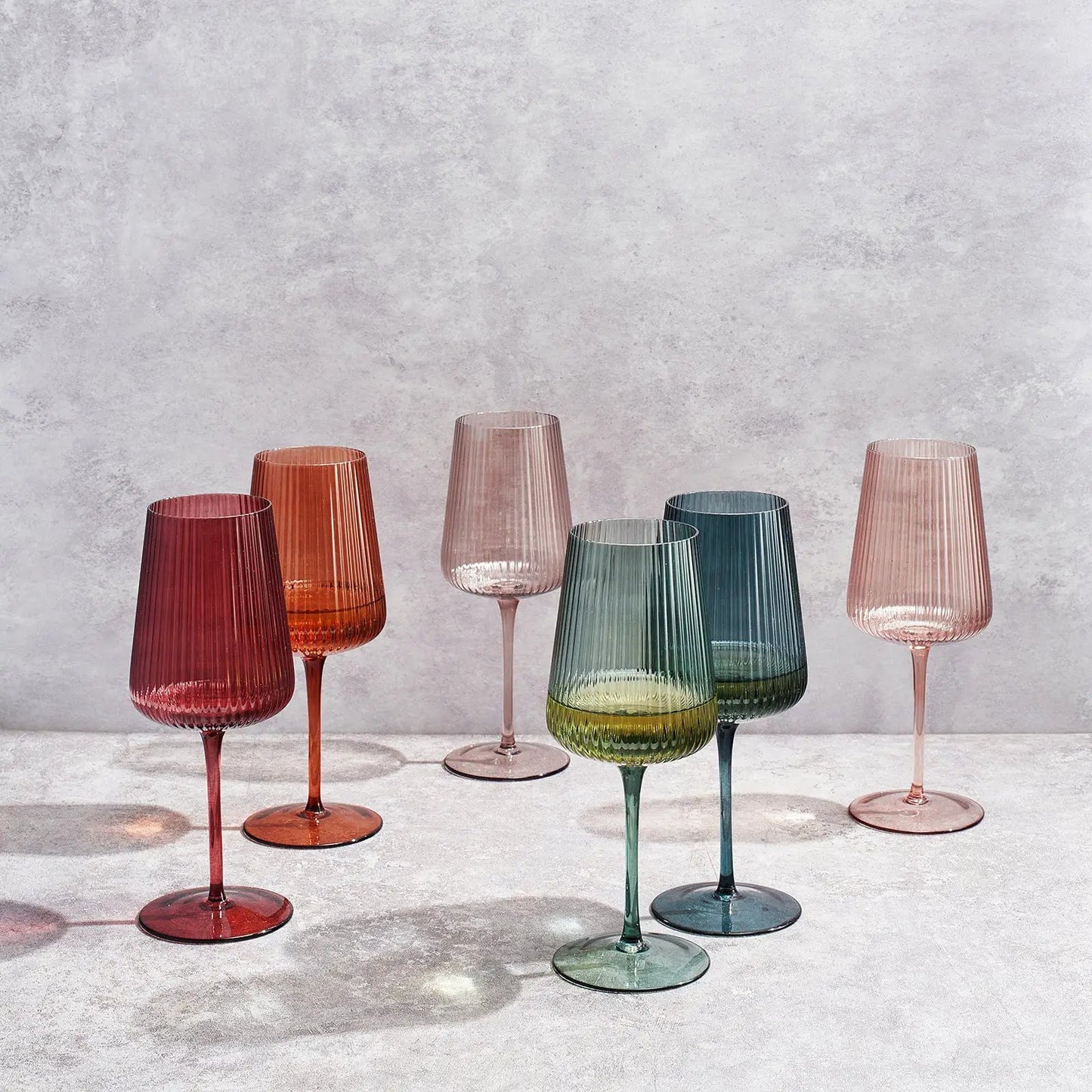 Tonal Ribbed Stemmed Wine Glassware, Set of 6 from PriceLows™