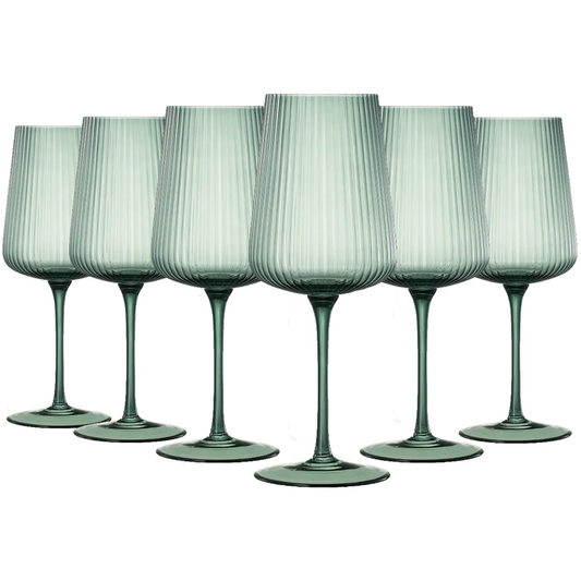 Tonal Ribbed Stemmed Wine Glassware, Set of 6 from PriceLows™