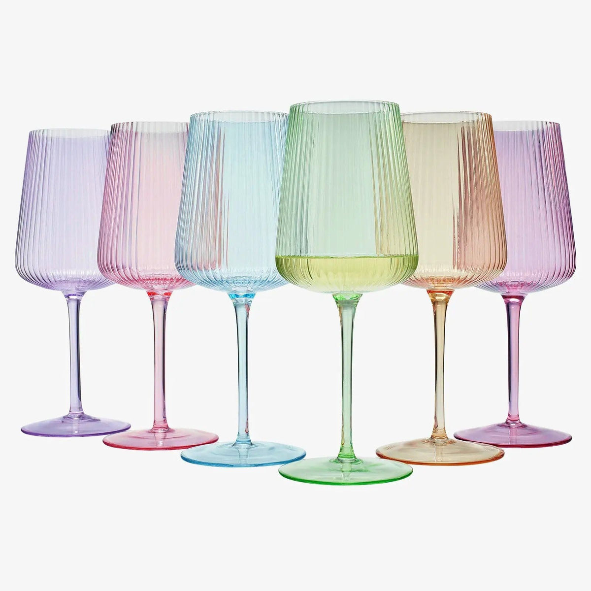 Monet Ribbed Stemmed Wine Glassware | 19 oz | Set of 6 | Entertaining