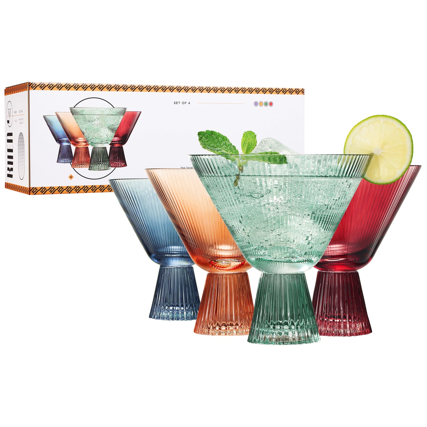 Tonal Ribbed Martini Cocktail Glassware, Set of 4 from PriceLows™
