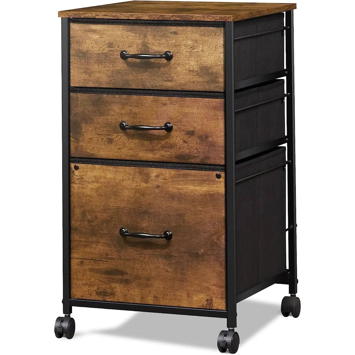 Rolling File Cabinet 3 Drawer In Rustic Brown Office Furniture from PriceLows™