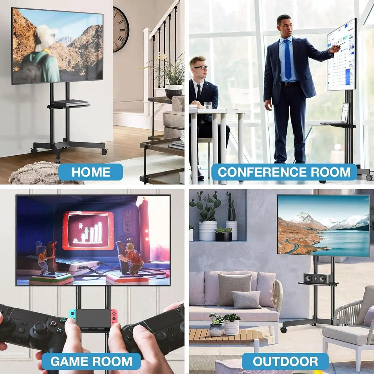 Rolling TV Stand 32-75 Inch With Height Adjustable Shelf from PriceLows™