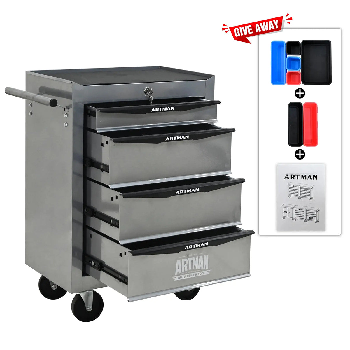 7 Drawer Rolling Tool Box Hardware Storage Tool Cabinet, Heavy Duty Steel Metal Cart, Lockable, Shop Garage NEW,black and silver from PriceLows™