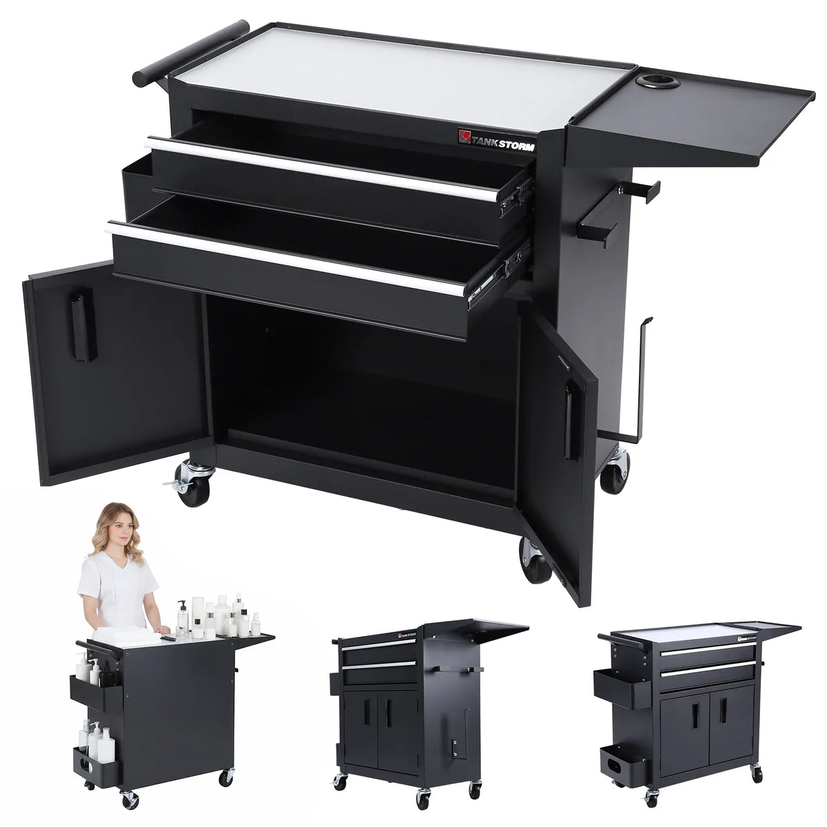 Drawer Rolling Tool Chest with Wheels Lockable & Drawers Storage Cart with Hooks Multi-Functional Hairdressing Beauty Trolley from PriceLows™