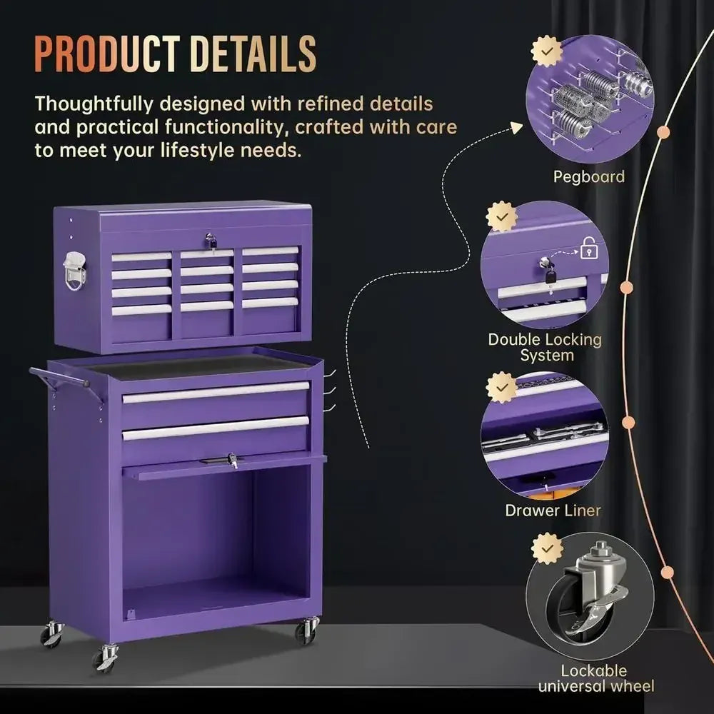 8 Der Tool Chest with Wheels, 2-in-1 Detachable Rolling Tool Chest with Ders, Large Tool Cart on Lockable Wheels, Metal Tool Box from PriceLows™