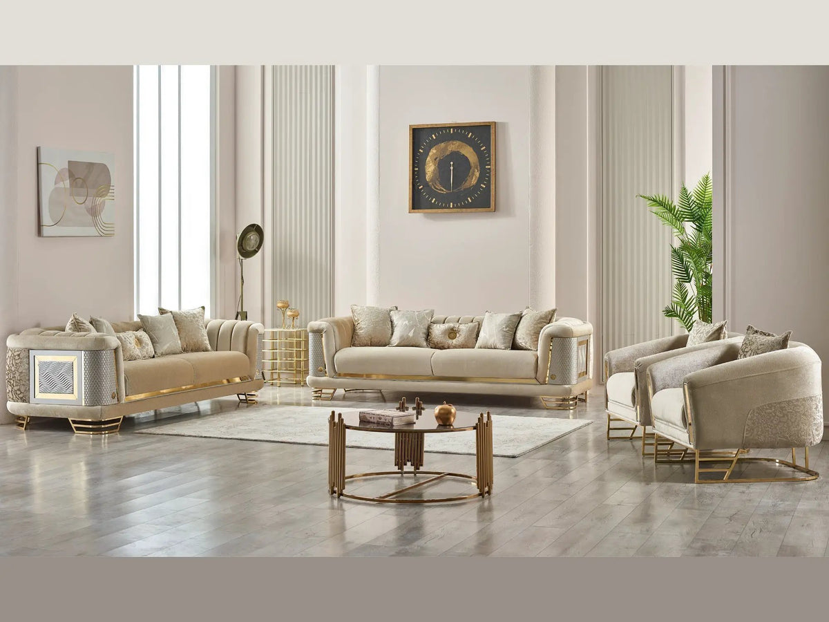 Living Room Set | Fabric Upholstery | Wood Frame | Sofa Loveseat Chair