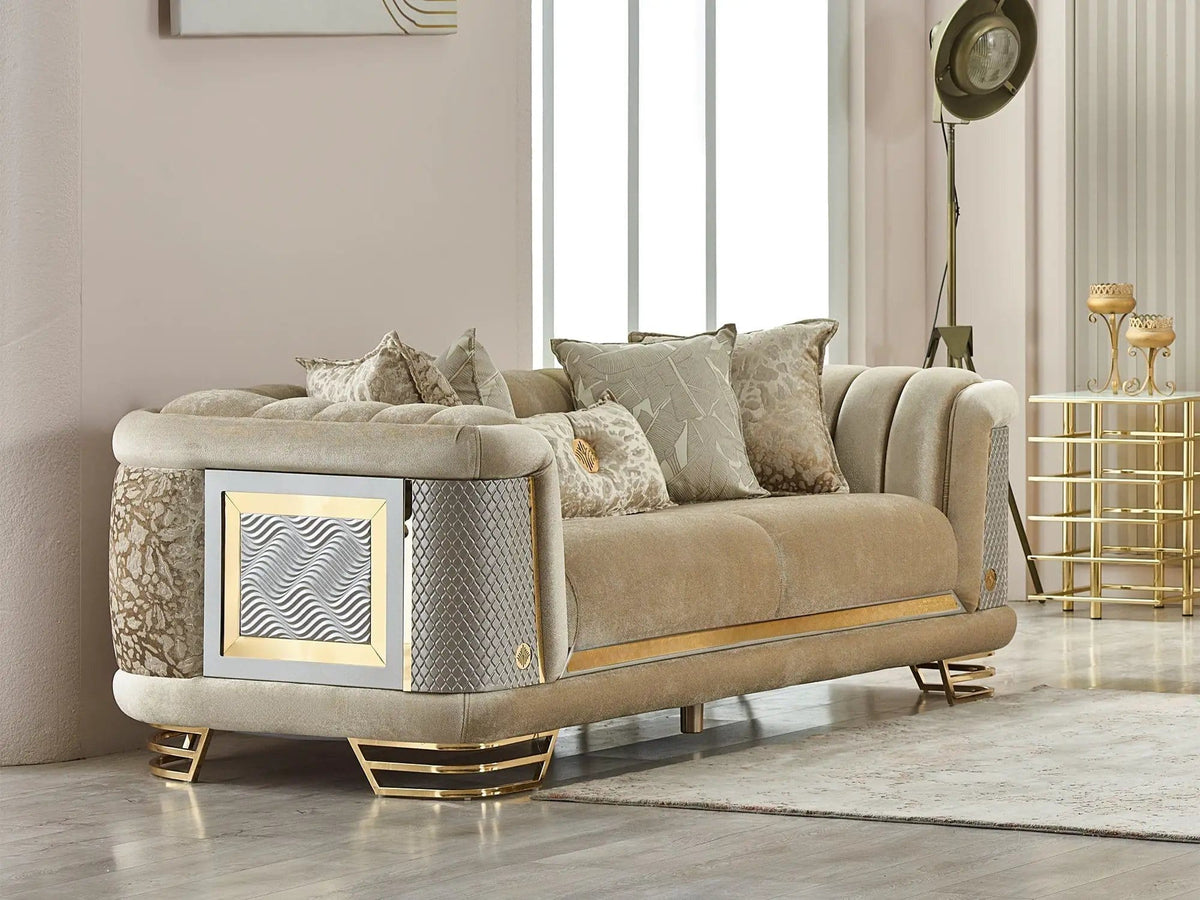 Romans Sofa | Curved Design | 3 Seater | Metal Accents