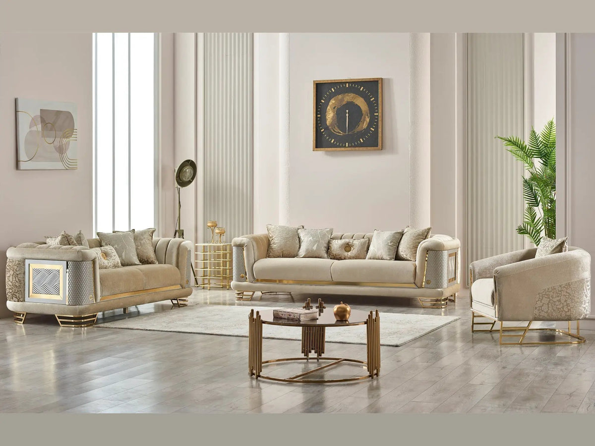 Living Room Set | Fabric Upholstery | Wood Frame | Sofa Loveseat Chair