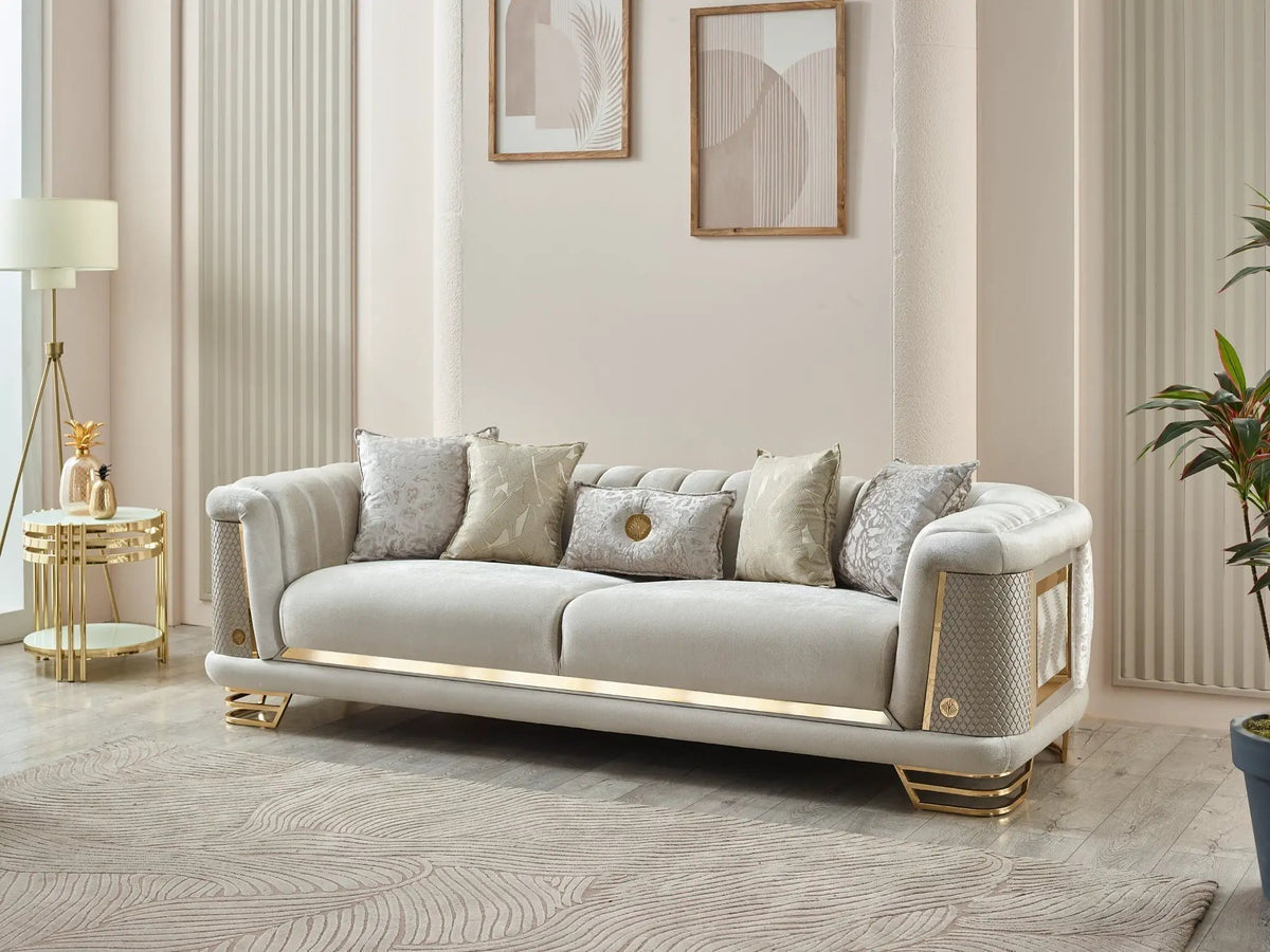 Romans Sofa | Curved Design | 3 Seater | Metal Accents