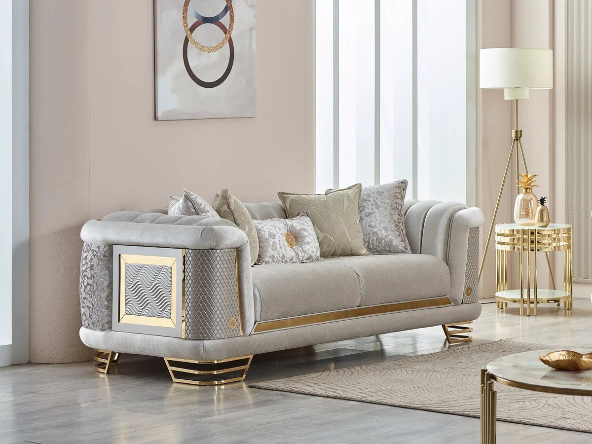 Romans Sofa | Curved Design | 3 Seater | Metal Accents