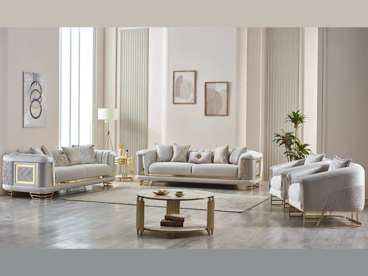 Living Room Set | Fabric Upholstery | Wood Frame | Sofa Loveseat Chair