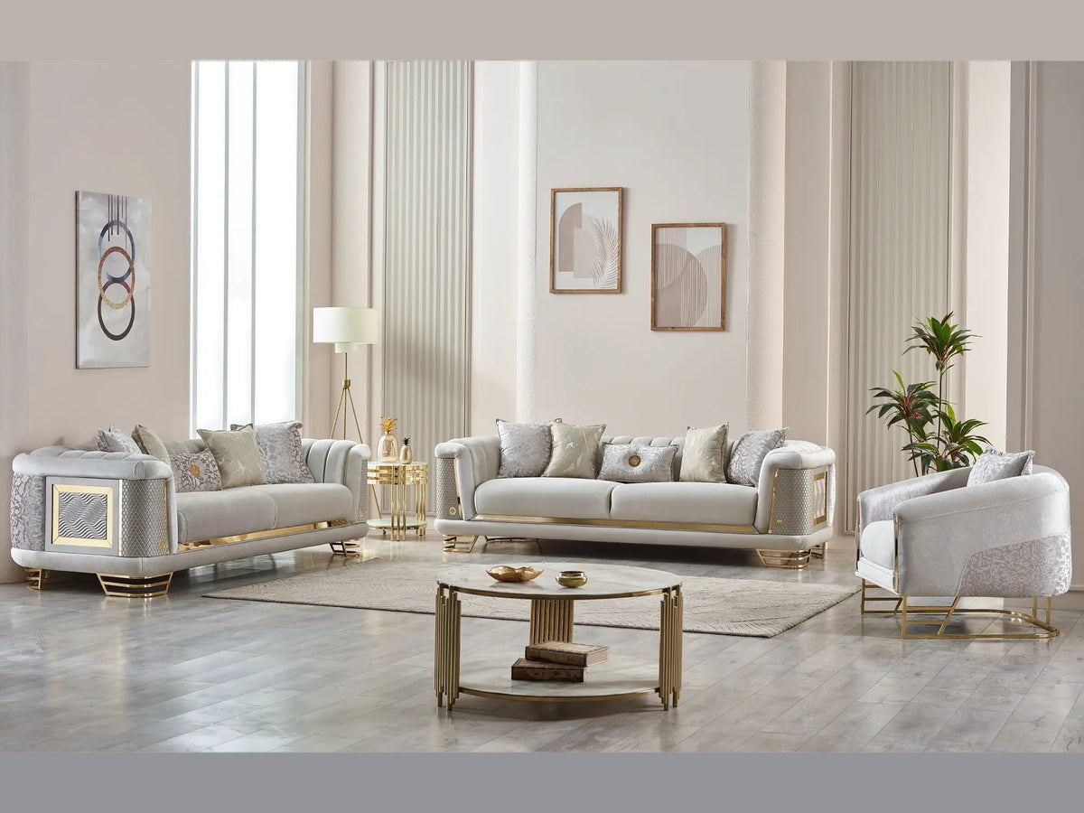 Living Room Set | Fabric Upholstery | Wood Frame | Sofa Loveseat Chair