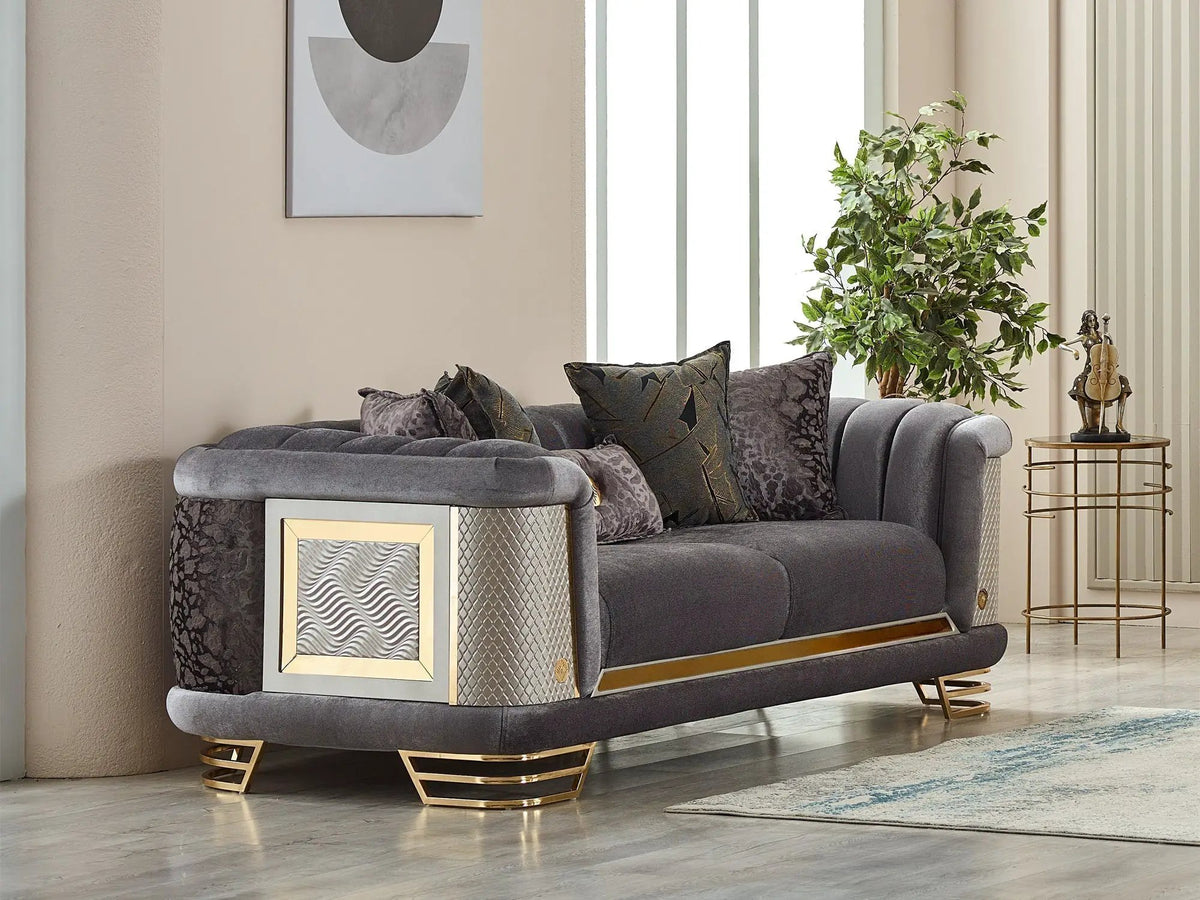 Romans Sofa | Curved Design | 3 Seater | Metal Accents