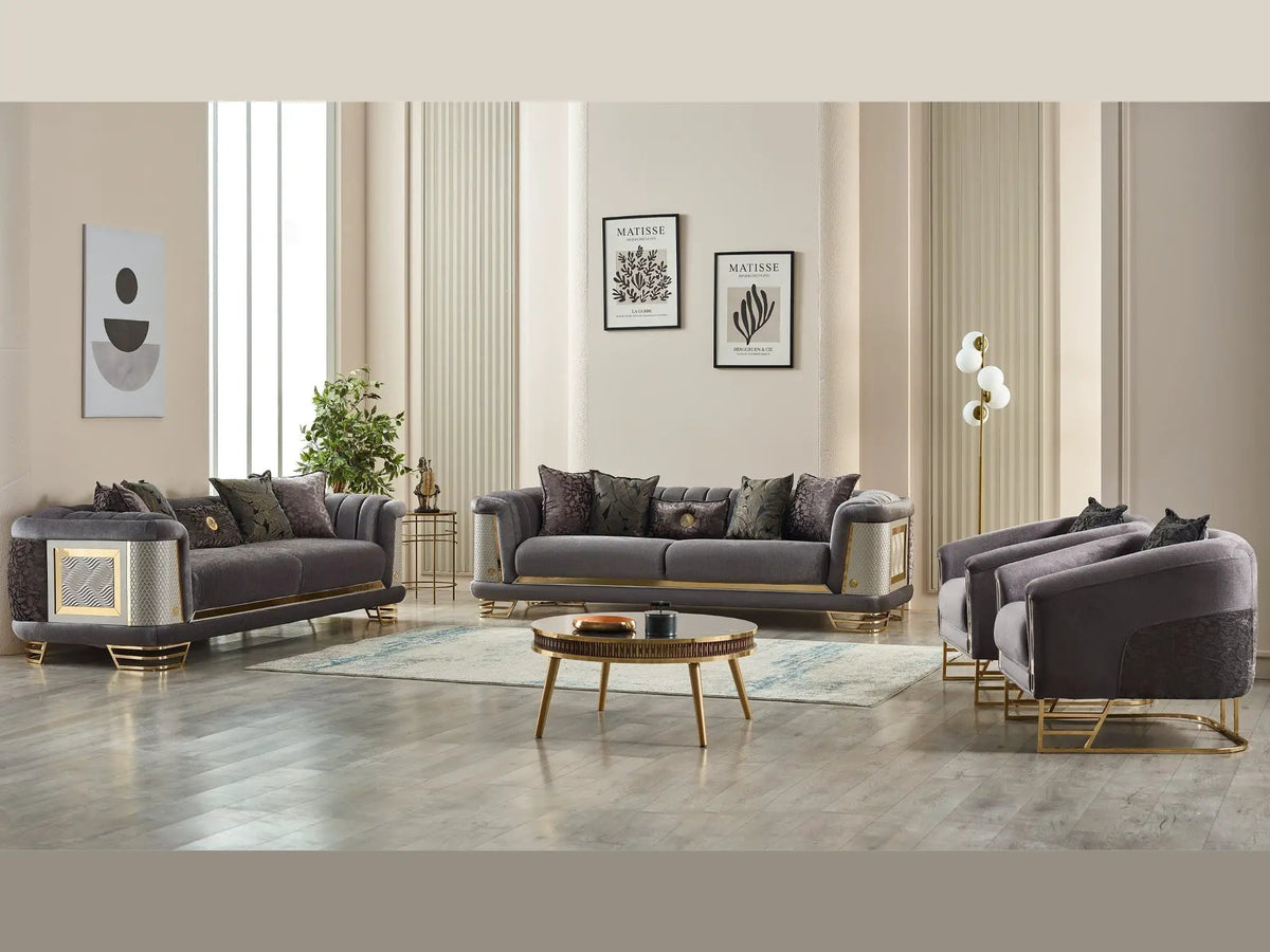 Living Room Set | Fabric Upholstery | Wood Frame | Sofa Loveseat Chair